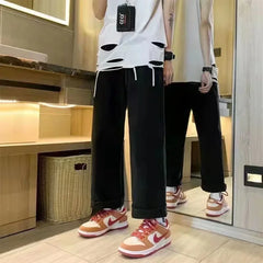 Sakura embroidered jeans Personalized street fashion wide legs wide legs multifunctional washing spread couple hip hop pants