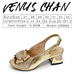 Nigeria Design Open Toe High Heels & Bag Set Gold Color blocking Hot Rhinestones Fashion Elegant Sexy High Heels