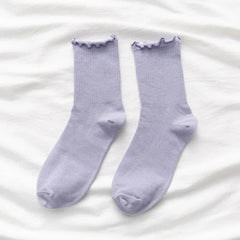 Ruffle Socks Women White Black Frilly Lolita Style Japanese Maiden Cute Kawaii Cotton Harajuku Princess Crew Socks Calcetines