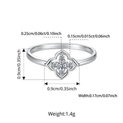 Bamoer Moissanite Four-Leaf Clover Ring Lucky 925 Sterling Silver D