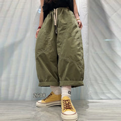 Patchwork Denim Washed Cotton Casual Pants Women Plus Size Loose Cropped Pants 2026 Spring Summer Denim Jeans JLJ522