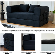 59" Boneless Folding Convertible Sofa Bed, Small 2-Seater Corduroy Futon Floor Couch with Pull Out Sleeper, No Assembly Boneless Loveseat for Living Room