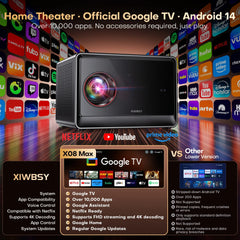 XIWBSY 64GB Google TV Projector 4000ANSI Offline Cinema Beamer 4K HD Video Projector Android 14.0 Sealed Optical Projector