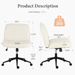 JHK Armless Cross Office Chairs with Wheels PU Leather Swivel Living Room Desk Chair Height Adjustable Support Seat Furniture