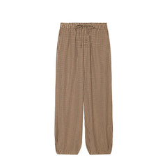 Women's Long Pants 2026 Summer New Style Red Plaid Drawstring Lantern Pants Long Pants Beach Vacation Casual Fashion