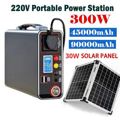 300W Portable Power Station 220V Solar Generator Outdoor Camping Emergency Mobile Power Bank 90000mAh LiFePO4 Backup Battery