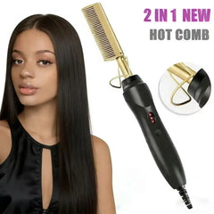 2 in 1 Electric Hot Heating Comb Hair Straightener Curler Wet Dry Hair