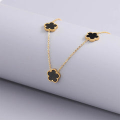 14K Gold Plated Stainless Steel Necklace Woman Five Leaf Petals Double