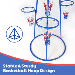 4 Hoop Toddler Basketball Set With 4 Balls & Pump, Multi Height Indoor Outdoor Basketball Goal Toy For Preschool Kids Ages 3+