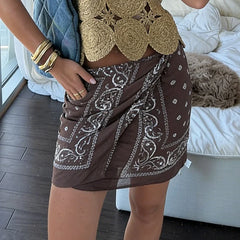 Fashion Paisley Floral Printed Oversized Shirts Square Scarf Skirt Wide Leg Long Pants Sets 2026 Summer Vacation Beach Outfits