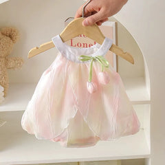Adorable 0-24m Baby Girls Tulip Decor Bodysuit Summer Halter Sling