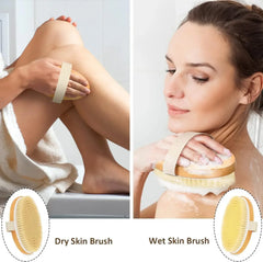 Handheld portable shower brush Natural Wooden Wet Dry Skin Body Bristle Brush Soft SPA Brush Bath Massager