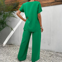 New Fashion Elegant Office Ladies Set Casual Set With Irregular Short Sleeve Blouses Loose Long Pants Two Piece Outfit Women's