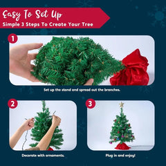 24''/2FT Mini Christmas Tree Tabletop Set with Clear LED Lights Artificial Mini Christmas Tree with Star Treetop and Hanging Ornaments, Best DIY Xmas Decorations (Storage Bag Included)