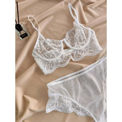MOYISU White See-through Lace Big Breasts Small Bra Underwear Ultra Thin Set Sexy Pure Desire Underwear Underwear Underwear Set