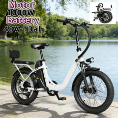 48V13AH detachable battery electric scooter, 20-inch foldable parent-child riding E-BIKE. , 1000W brushless motor electric bicyc