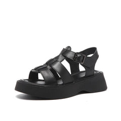 GKTINOO Summer Mixed Color Genuine Leather Sandals Roman Shoes Platform Wedges Woven Thick Soled Sandals Women Shoes Large Size