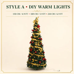 Retractable Foldable Pre‑decorated Christmas Tree with Ornaments Space Saving Storage Xmas Decoration for Holiday Indoor Gift