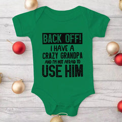 Cute Cotton Baby Bodysuit with "Back Off! I Have A Crazy Grandpa" Print Short Sleeve Baby Girl Boy Jumpsuit Kids Cotton Clothes