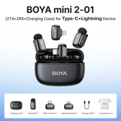 BOYA Mini 2 Wireless Lavalier Microphone AI Noise Reduction Mini Mic for iPhone 6-14/15-17 USB-C Android Phone Video Recording