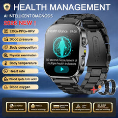 New Men Accurate Health Diagnosis ECG Smart Watch Blood Pressure Blood Oxygen Blood Fat Uric Acid Temp Bluetooth call Smartwatch