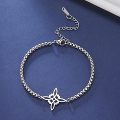 Dawapara Witch Knot Charm Bracelet for Women Celtics Knot Protection Amulet Bead Chain Stainless Steel Witchcraft Wiccan Jewelry