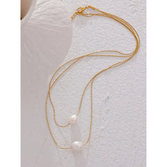Yhpup Tarnish Free Natural Pearl Beads Chic Exquisite Necklace Thin Chain Stainless Steel Minimalist Charm Collar Jewelry Women