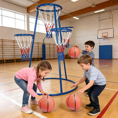 4 Hoop Toddler Basketball Set With 4 Balls & Pump, Multi Height Indoor Outdoor Basketball Goal Toy For Preschool Kids Ages 3+