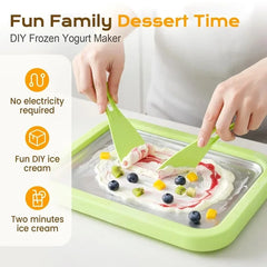 Household Rolled Ice Cream Maker Pan With 2 Scrapers DIY Machine For Sorbet Frozen Yogurt Homemade Dessert