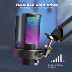 FIFINE USB Microphone for Recording and Streaming on PC and Mac,Headphone Output and Touch-Mute Button,Mic with 3 RGB Modes -A8