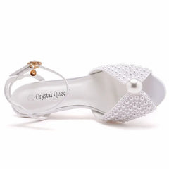 Maogu 6cm Fish Mouth High Heeled Sandals Buckle Wedding Bride Luxury Designer Shoes Heels Pearl Sandal Ladies Shoe Large Size 43