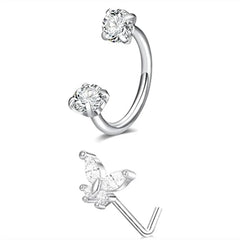 6/2pcs Horseshoe Nose Rings with L-Shape Nose Stud, Stainless Steel