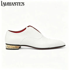 Gold Geometric Heel Patent Leather Mens Loafers Polished Glossy Upper Red Lining Formal Dress Shoes Embossed Gold Heel Loafers