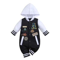 IURNXB Baby Boys Girls Romper Hooded Baseball Long Sleeve Infant Onesie Beach Outfits Newborn Sweatshirt Clothes Jumpsuit 0-18M