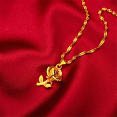 24K Gold Color Flower Pendant Necklaces for Women 18 Inch Water Wave