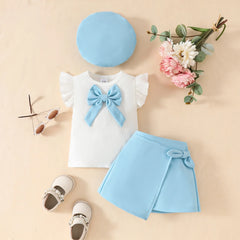 Summer Baby Childrens Clothes Set 0-4Y 3D Flower Camisole+Bow Shorts+Bag 3Pcs Trendy Girls Suit Kid's Culotte Girls Skirt Outfit