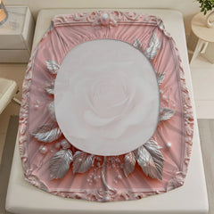 1pc 3D Embossed Pink Rose Print Fitted Sheet Deep Pocket Elastic