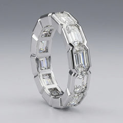 KNOBSPIN 3x5mm Emerald Cut Moissanite Eternity Band Ring D VVS1 Lab Created Diamond S925 Sterling Silver Wedding Rings for Women