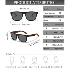 COOLMEN Classic Men Square Polarized Fishing Sunglasses Outdoor Driving Cycling Running Goggles Vintage Large Frame UV400