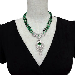 Y·YING 2 Strands Green Tiger Eye Cz Pave Pendant Necklace Gemstone Necklaces Jewelry Women