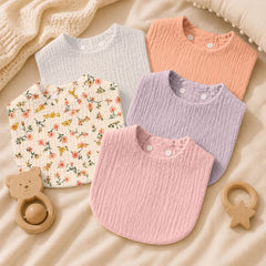 5PCS Adjustable Soft Absorbent Baby Bibs for Saliva Prevention Suitable for Newborns Infants for Feeding Teething Daily Use