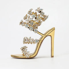 Bling Luxury Crystal Butterfly Flowers Decor Women Gladiator Sandals Fashion Summer High Heels Wedding Banquet Shoes Sandalias