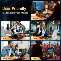 Tenlamp G10 Podcast Equipment Bundle 6 Channel with 3.5mm Microphone and Live Sound Card,RGB Streaming with XLR Gaming Audio Interface Professional Mixer for Podcasting, Influencers, Kols, Singing, Gaming, And Djing