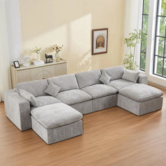 146''Cloud Boneless Sectional Couch, Modular Sectional Sofa Deep Seat with 2 Ottomans, Oversized Upholstered, Customized