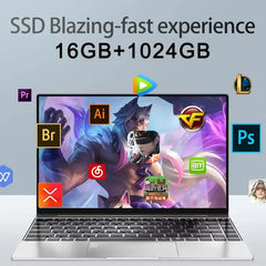 2026 14.1' Ultra Slim Laptop Intel Core I9-9900 16GB RAM 1/2TB SSD Windows 11 Fingerprint Unlock Office Game Backlight Laptop