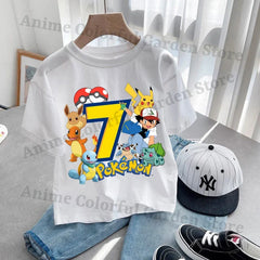 Anime Pokemons Kawaii T-Shirts for Children Pikachu Cartoon Number