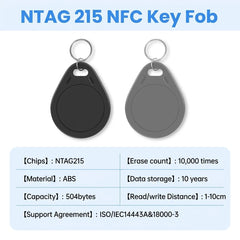 NTAG215 NFC KeyFob Waterproof Rewritable Keychain 504 Bytes Compatible with Amiibo & Apple Shortcuts for iOS Android