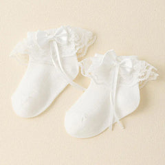 Baby and Toddler Socks, 3 Pairs of Lace and Lace Socks, Girls' Bow Socks, Summer Mesh Breathable Cotton Socks, Sweat-Absorbing