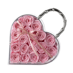 18 Preserved Roses in Heart Acrylic Display Case with Handle, Home