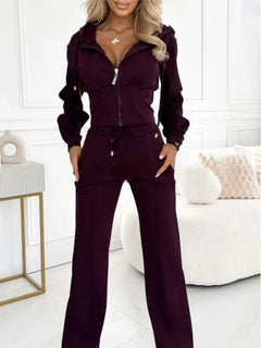 Autumn Winter Hooded Zipper 2 Piece Sweatsuit Women Casual Sets